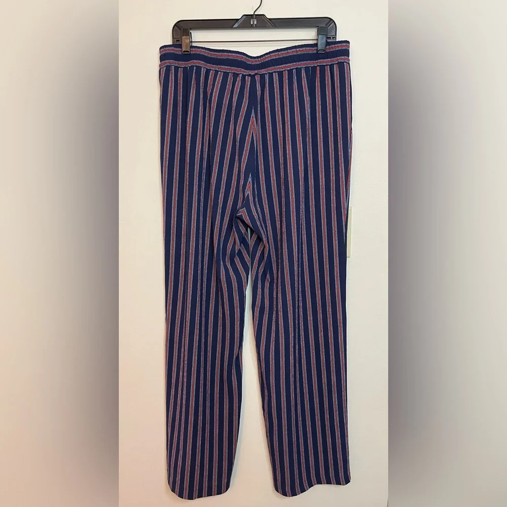 Michael Kors Women’s Stripped Relaxed Wide Leg Elastic Waistband Pockets Sz L.